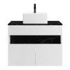 Móvel De Casa De Banho Suspenso Com Leds E Lavatório De Pousar, Branco E Preto Efeito Marmore C80 Cm - Pozega