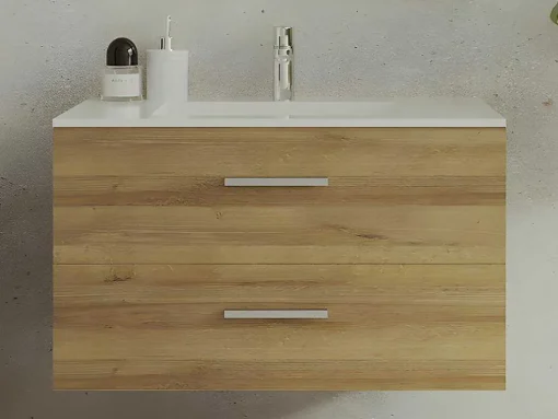 Móvel De Casa De Banho Suspenso Com Lavatório Individual, Cor Clara Natural, 80 Cm - Kayla
