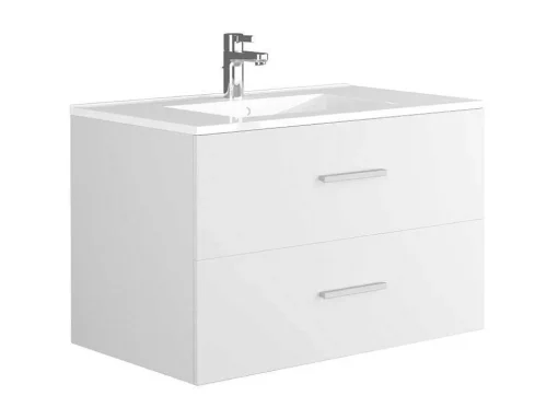 Móvel De Casa De Banho Suspenso Lavatório Individual Com Coluna De Arrumação Branco 80 Cm - Kayla