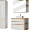 Móvel De Casa De Banho Suspenso Cor Madeira E Branco Com Lavatório Individual, Coluna E Armário De Casa De Banho 94 Cm - Anida