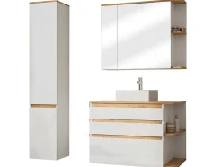 Móvel De Casa De Banho Suspenso Cor Madeira E Branco Com Lavatório Individual, Coluna E Armário De Casa De Banho 94 Cm - Anida