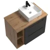Móvel De Casa De Banho Suspenso Lavatório Simples E Nichos Cor Natural E Antracite De 80 Cm - Aruba