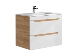 Móvel De Casa De Banho Suspenso Com Lavatório De Encastrar Cor Natural E Branca 80 Cm - Aruba
