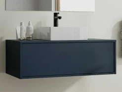 Móvel De Casa De Banho Suspenso Cor Azul-Escuro Com Lavatório Individual 94 Cm - Teana Ii