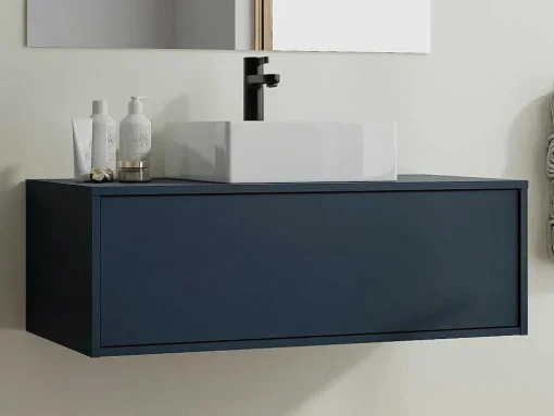 Móvel De Casa De Banho Suspenso Cor Azul-Escuro Com Lavatório Individual 94 Cm - Teana Ii