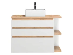 Móvel De Casa De Banho Suspenso Com Lavatório Individual Cor Natural Clara E Branca Com 94 Cm - Anida