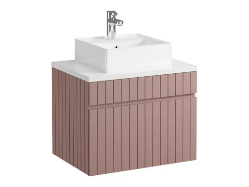 Móvel De Casa De Banho Suspenso Estriado Cor-De-Rosa Com Lavatório De Pousar 60 Cm - Satara