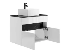 Móvel De Casa De Banho Suspenso Com Leds E Lavatório De Pousar, Branco E Preto Efeito Marmore C80 Cm - Pozega