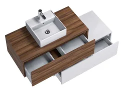 Móvel De Casa De Banho Suspenso Natural Escuro E Branco Com Lavatório Individual E Duas Gavetas 94 Cm - Teana Ii