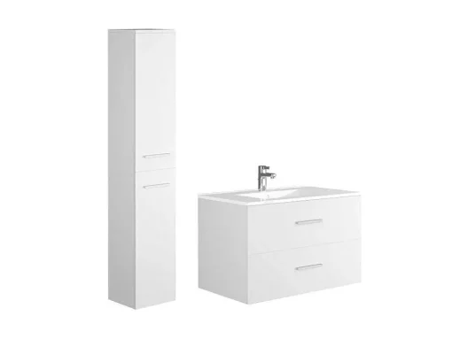Móvel De Casa De Banho Suspenso Lavatório Individual Com Coluna De Arrumação Branco 80 Cm - Kayla