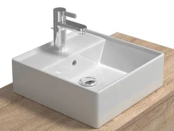 Móvel De Casa De Banho Suspenso Madeira Clara E Antracite Lavatório Individual E Duas Gavetas 94 Cm - Teana Ii