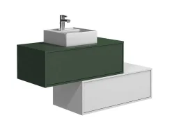 Móvel De Casa De Banho Suspenso Verde E Branco Lavatório Individual E Duas Gavetas 94 Cm - Teana Ii