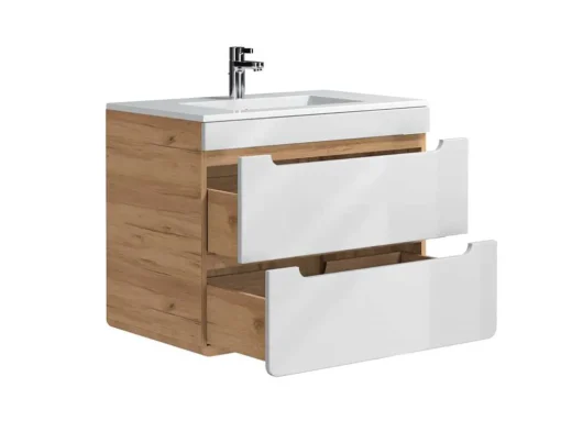 Móvel De Casa De Banho Suspenso Com Lavatório De Encastrar Cor Natural E Branca 80 Cm - Aruba