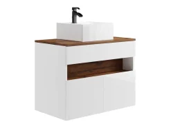 Móvel De Casa De Banho Suspenso Com Leds E Lavatório De Pousar, Branco E Natural Escuro C80 Cm - Pozega