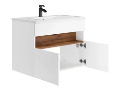 Móvel De Casa De Banho Suspenso Com Leds E Lavatório De Encastrar, Branco E Natural Escuro C80 Cm - Pozega