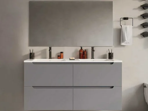 Móvel De Casa De Banho Suspenso Com Lavatório Duplo De Encastrar Cinzento 120 Cm - Selita
