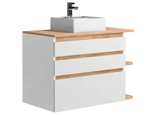 Móvel De Casa De Banho Suspenso Com Lavatório Individual Cor Natural Clara E Branca Com 94 Cm - Anida