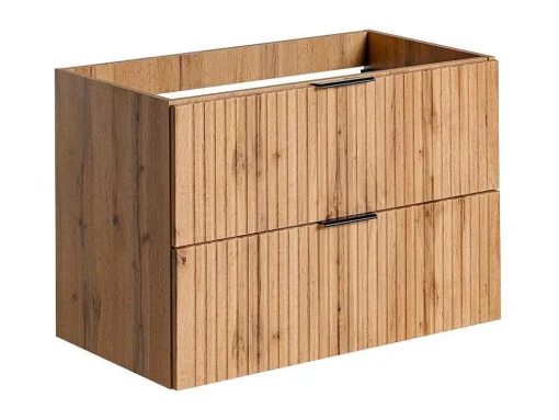 Móvel De Casa De Banho Suspenso Estriado Lavatório De Encastrar Natural Claro 80 Cm - Zevara