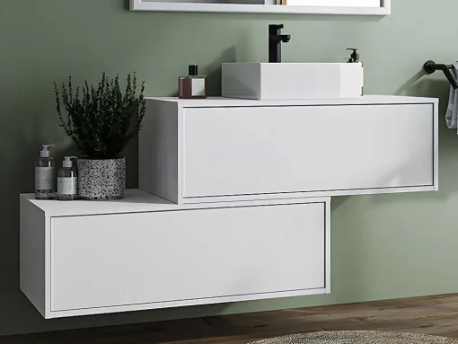 Móvel De Casa De Banho Suspenso Branco Com Lavatório Individual E Duas Gavetas 94 Cm - Teana Ii