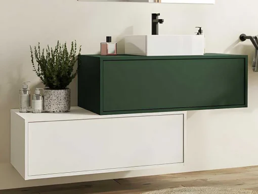Móvel De Casa De Banho Suspenso Verde E Branco Lavatório Individual E Duas Gavetas 94 Cm - Teana Ii