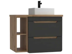Móvel De Casa De Banho Suspenso Lavatório Simples E Nichos Cor Natural E Antracite De 80 Cm - Aruba