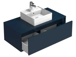 Móvel De Casa De Banho Suspenso Cor Azul-Escuro Com Lavatório Individual 94 Cm - Teana Ii