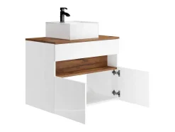 Móvel De Casa De Banho Suspenso Com Leds E Lavatório De Pousar, Branco E Natural Escuro C80 Cm - Pozega