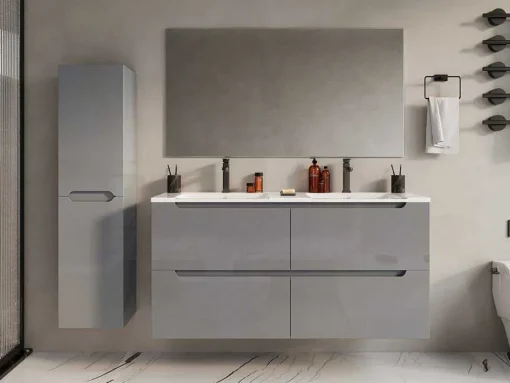 Móvel De Casa De Banho Suspenso Com Lavatório Duplo De Encastrar Cinzento 120 Cm - Selita