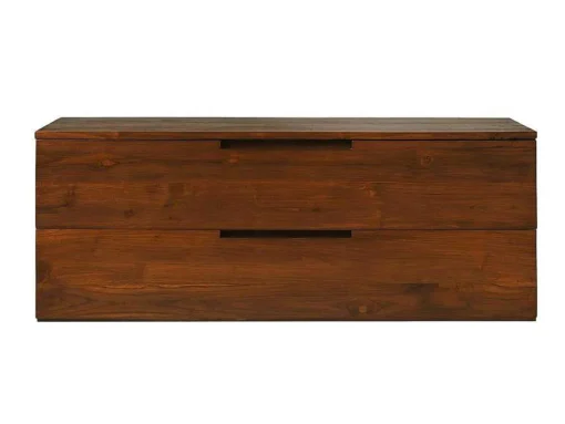 Móvel De Casa De Banho Suspenso Em Teca Escura Com Lavatório Duplo Com 2 Gavetas De 115 Cm - Bimbing