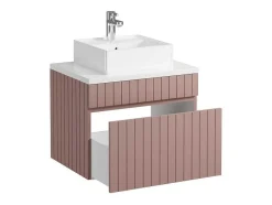 Móvel De Casa De Banho Suspenso Estriado Cor-De-Rosa Com Lavatório De Pousar 60 Cm - Satara