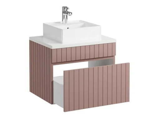 Móvel De Casa De Banho Suspenso Estriado Cor-De-Rosa Com Lavatório De Pousar 60 Cm - Satara