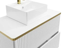 Móvel De Casa De Banho Suspenso Estriado Rebordo Dourado Com Lavatório De Pousar Branco 80 Cm - Keliza
