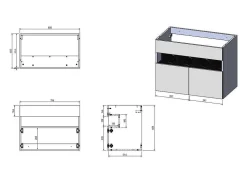 Móvel De Casa De Banho Suspenso Com Leds E Lavatório De Pousar, Branco E Preto Efeito Marmore C80 Cm - Pozega