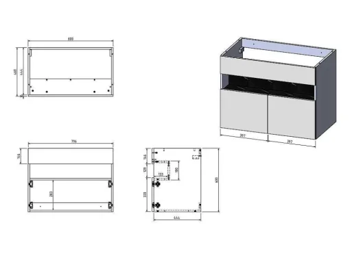 Móvel De Casa De Banho Suspenso Com Leds E Lavatório De Pousar, Branco E Preto Efeito Marmore C80 Cm - Pozega