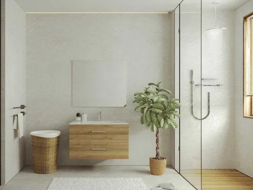 Móvel De Casa De Banho Suspenso Com Lavatório Individual, Cor Clara Natural, 80 Cm - Kayla