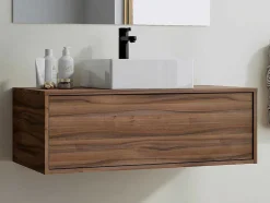 Móvel De Casa De Banho Suspenso Cor Natural Escura Com Lavatório Individual 94 Cm - Teana Ii