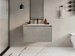 Móvel De Casa De Banho Suspenso Com Lavatório Embutido Cinza Cimento, 80 Cm - Sosthene