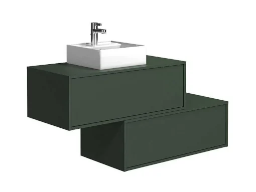 Móvel De Casa De Banho Suspenso Verde Mate Com Lavatório Individual E Duas Gavetas 94 Cm - Teana Ii