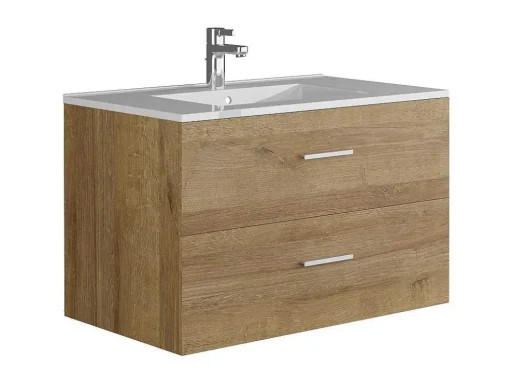 Móvel De Casa De Banho Suspenso Com Lavatório Individual, Cor Clara Natural, 80 Cm - Kayla