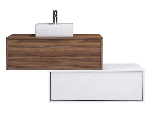 Móvel De Casa De Banho Suspenso Natural Escuro E Branco Com Lavatório Individual E Duas Gavetas 94 Cm - Teana Ii
