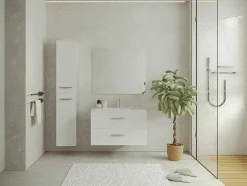 Móvel De Casa De Banho Suspenso Lavatório Individual Com Coluna De Arrumação Branco 80 Cm - Kayla