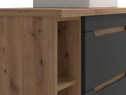 Móvel De Casa De Banho Suspenso Lavatório Simples E Nichos Cor Natural E Antracite De 80 Cm - Aruba