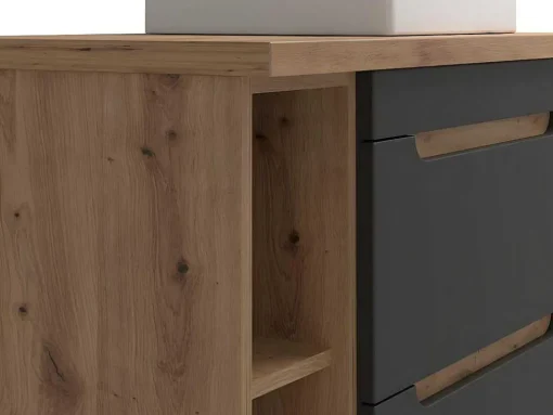 Móvel De Casa De Banho Suspenso Lavatório Simples E Nichos Cor Natural E Antracite De 80 Cm - Aruba
