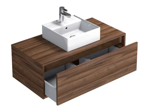 Móvel De Casa De Banho Suspenso Cor Natural Escura Com Lavatório Individual 94 Cm - Teana Ii