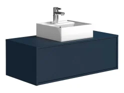 Móvel De Casa De Banho Suspenso Cor Azul-Escuro Com Lavatório Individual 94 Cm - Teana Ii