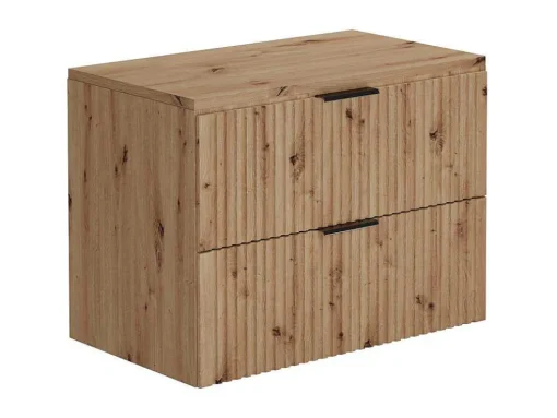 Móvel De Casa De Banho Suspenso Estriado Com Lavatório De Pousar, Natural Claro, L80 Cm - Zevara