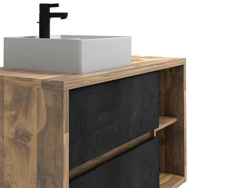 Móvel De Casa De Banho Suspenso Lavatório Simples Cor Natural E Antracite De 100 Cm - Tikitiki