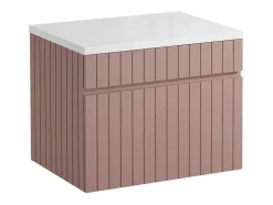 Móvel De Casa De Banho Suspenso Estriado Cor-De-Rosa Com Lavatório De Pousar 60 Cm - Satara