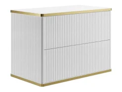 Móvel De Casa De Banho Suspenso Estriado Rebordo Dourado Com Lavatório De Pousar Branco 80 Cm - Keliza
