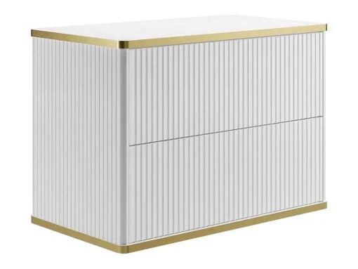 Móvel De Casa De Banho Suspenso Estriado Rebordo Dourado Com Lavatório De Pousar Branco 80 Cm - Keliza
